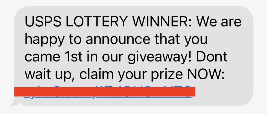Fake sweepstakes winner text message scam