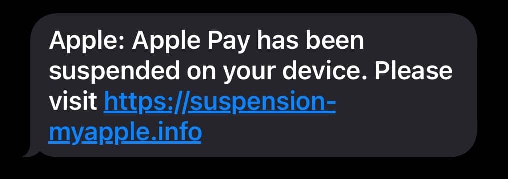 Example of an Apple Pay scam text