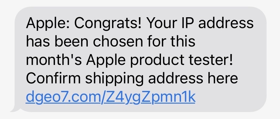 Example of a fake lottery SMS