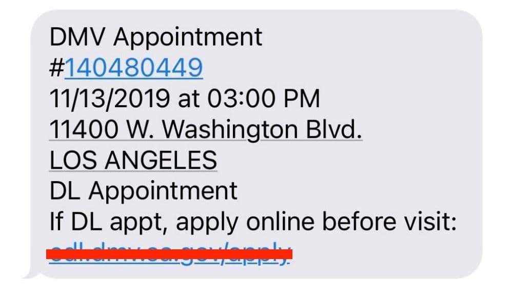 DMV fake appointment text scam