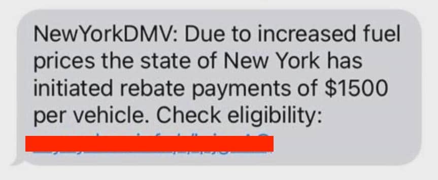 DMV fuel rebate scam text