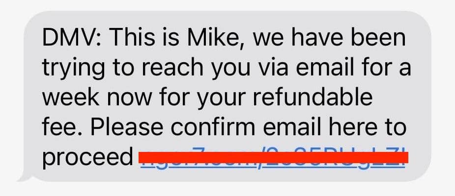 DMV refund text scam