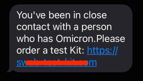 Example of a COVID-19 scam text