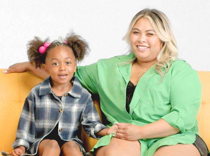 Mother and young daughter on couch