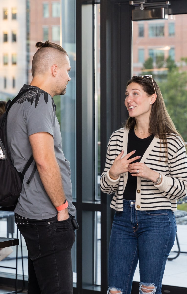 Employees talking at work