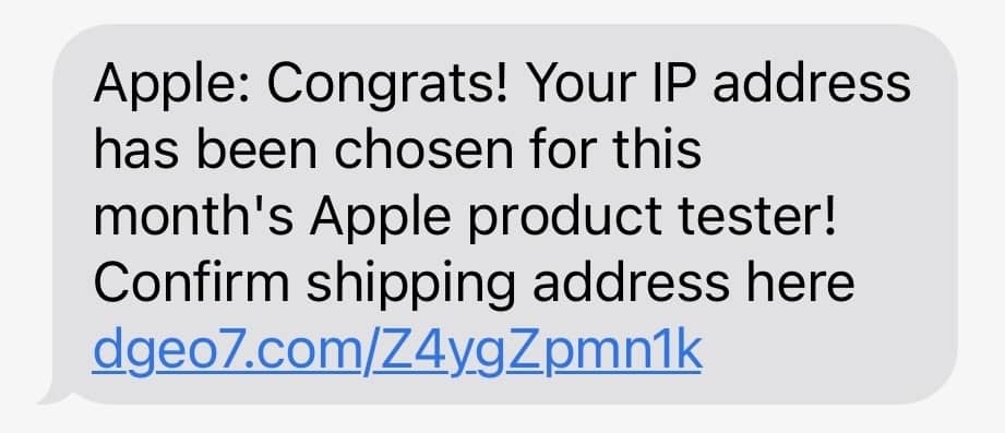 Fake Apple giveaway text scam