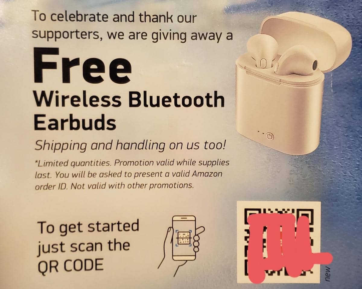 Example of a QR code scam in a package