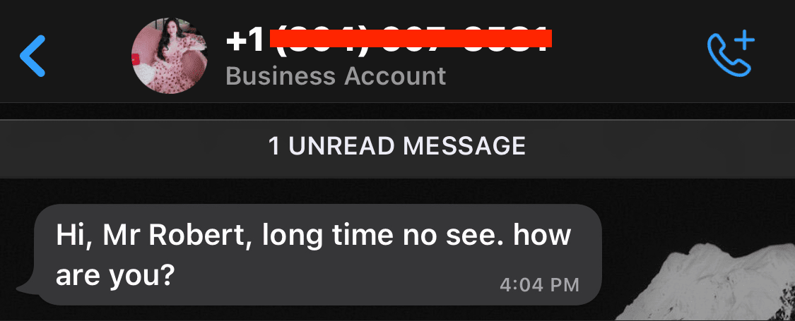 Example of an "is this you?" text message scam