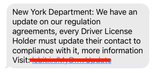 DMV text scam - update your license