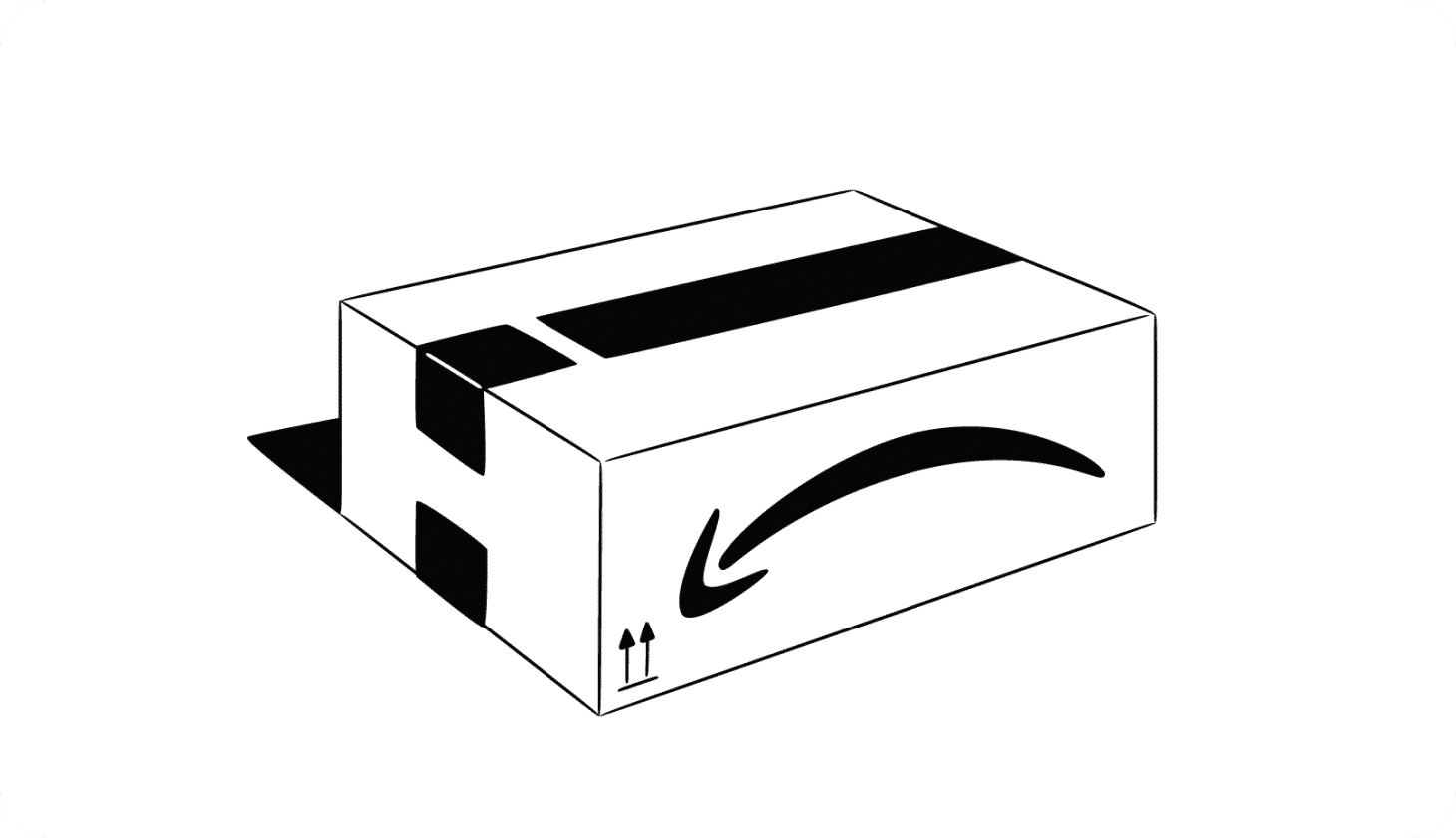 An illustration of an overturned Amazon delivery box