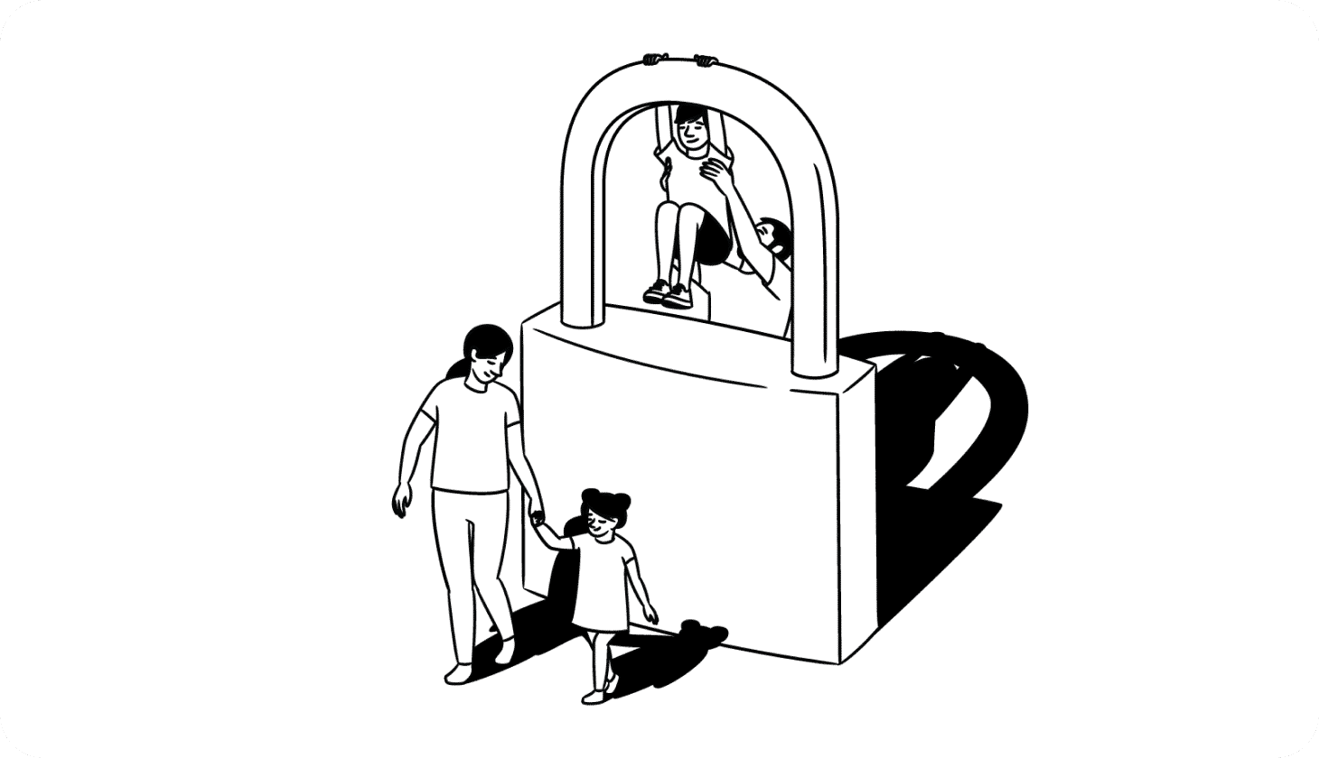 Illustration of a family standing around a giant padlock