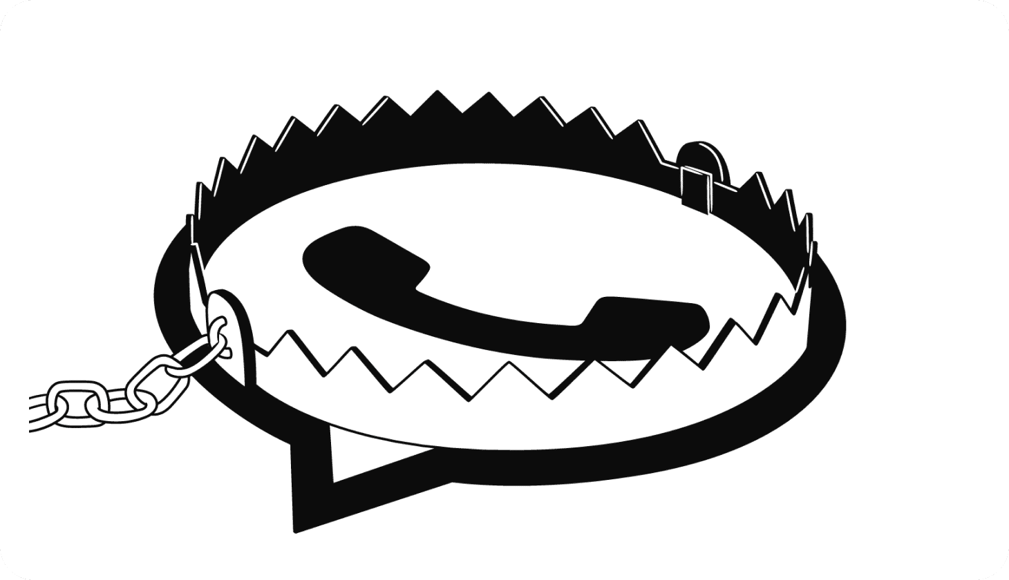 Illustration of the WhatsApp logo inside of a bear trap.