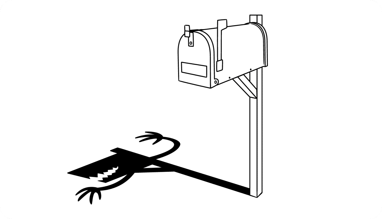 Illustration of a mailbox casting a shadow in the shape of an aligator