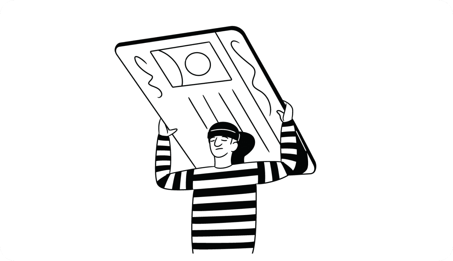 Illustration of a thief holding a giant ID card over his head