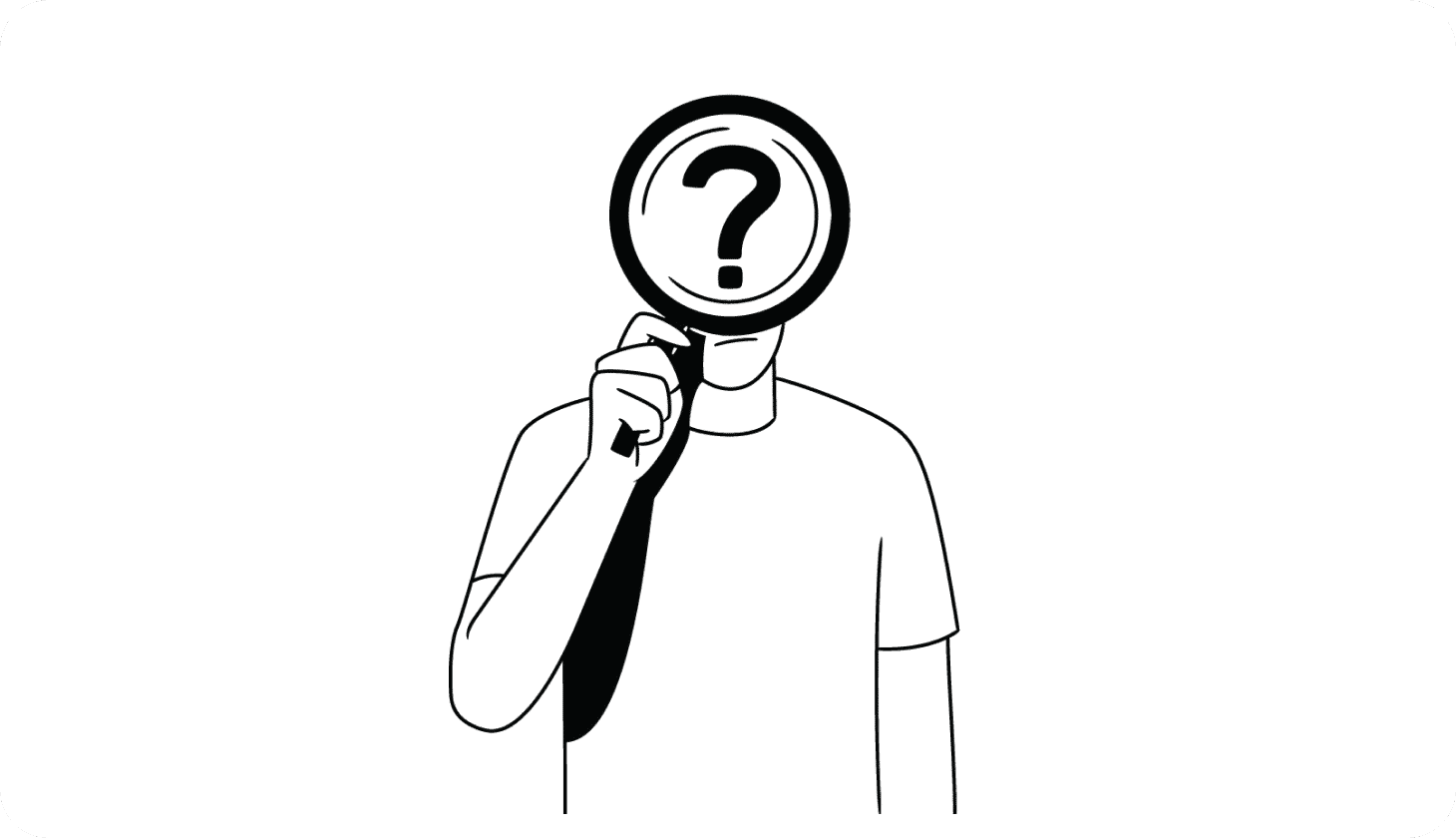 Illustration of a man looking through a magnifying glass with a large question mark on it, indicating close scrutiny