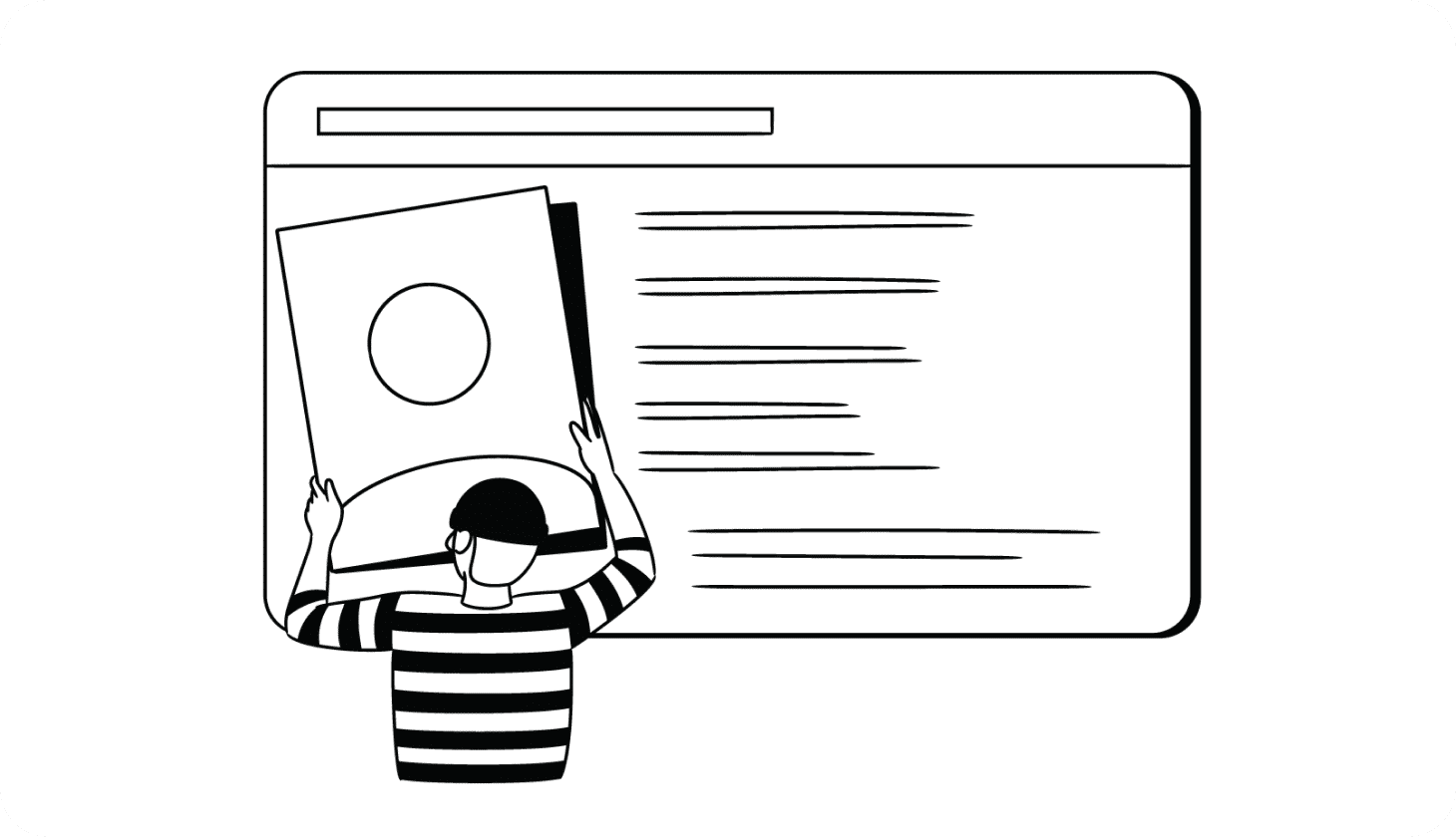 Illustration of a larger-than-life ID with a criminal peeling off the photograph