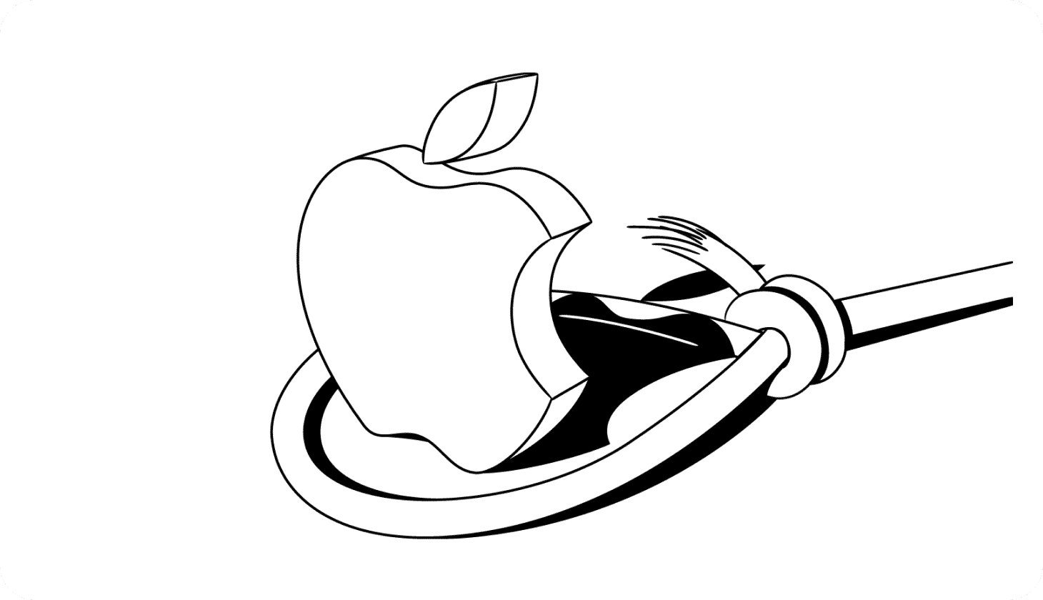 Illustration of the Apple logo inside of a trap.
