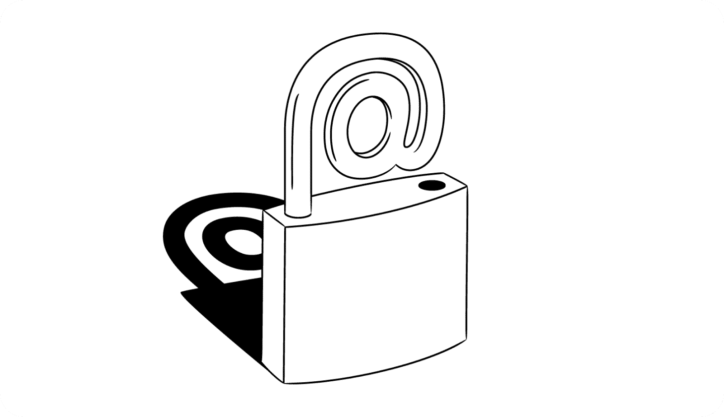 Illustration of a padlock with the @ symbol attached to it.