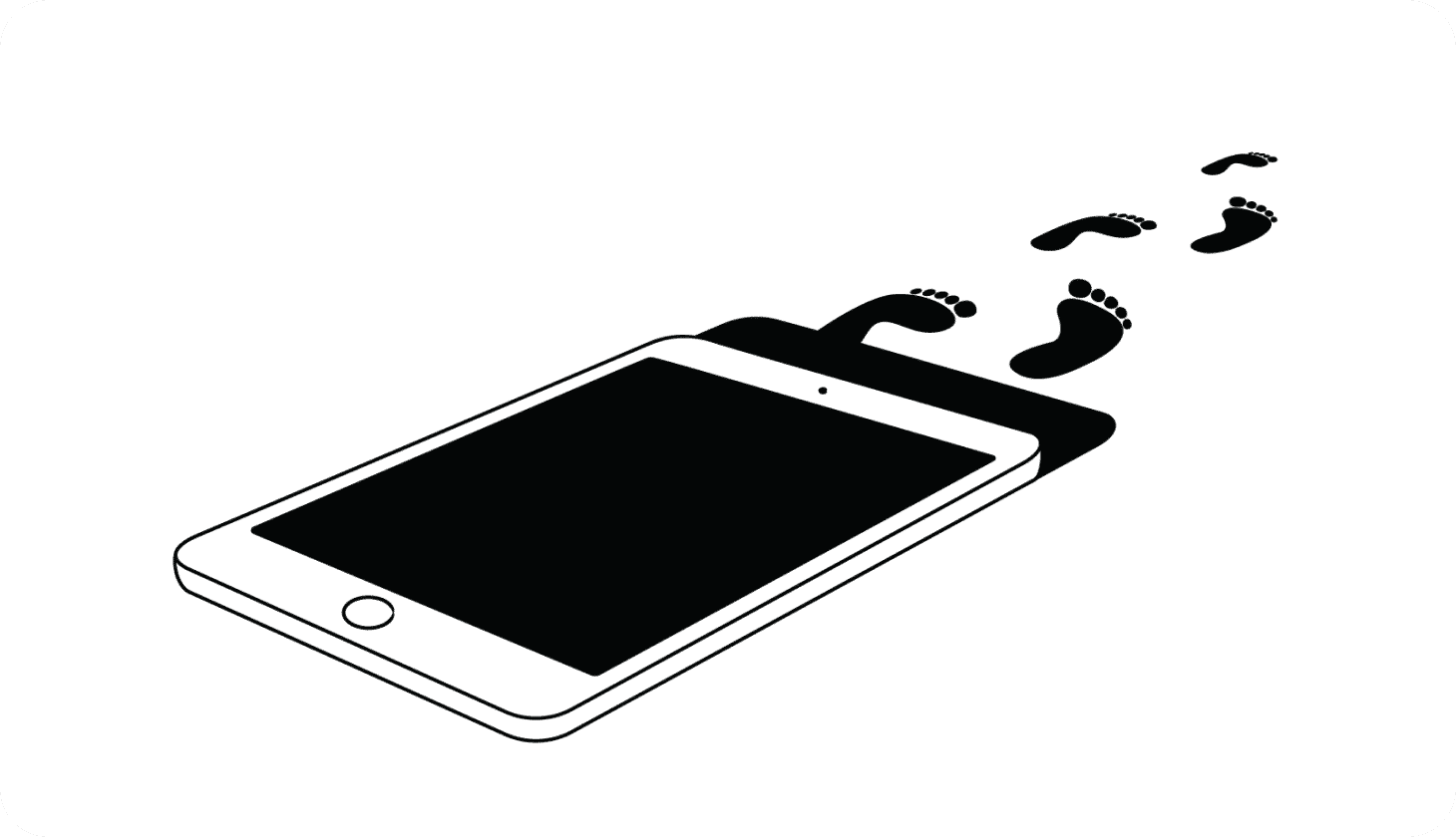 Illustration of a smartphone with a trail of footprints behind it