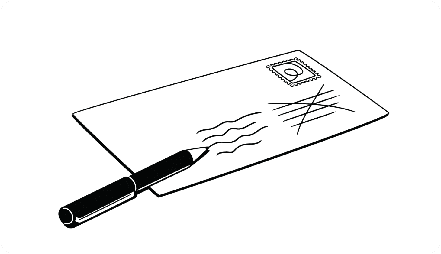 Illustration of a letter with the address crossed out by a pen