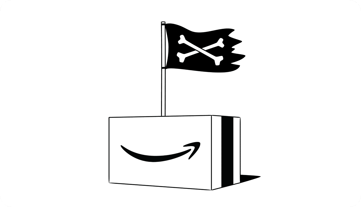 An illustration of a pirate's flag hoisted on an Amazon package