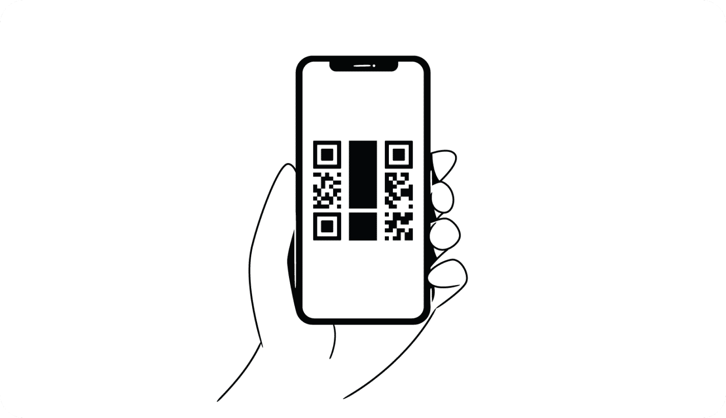 Fake QR code scam - lead illustration Illustration of a hand holding a phone with a fake QR code