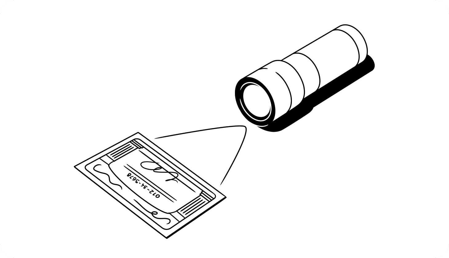 Illustration showing a flash light shining on an SSN card