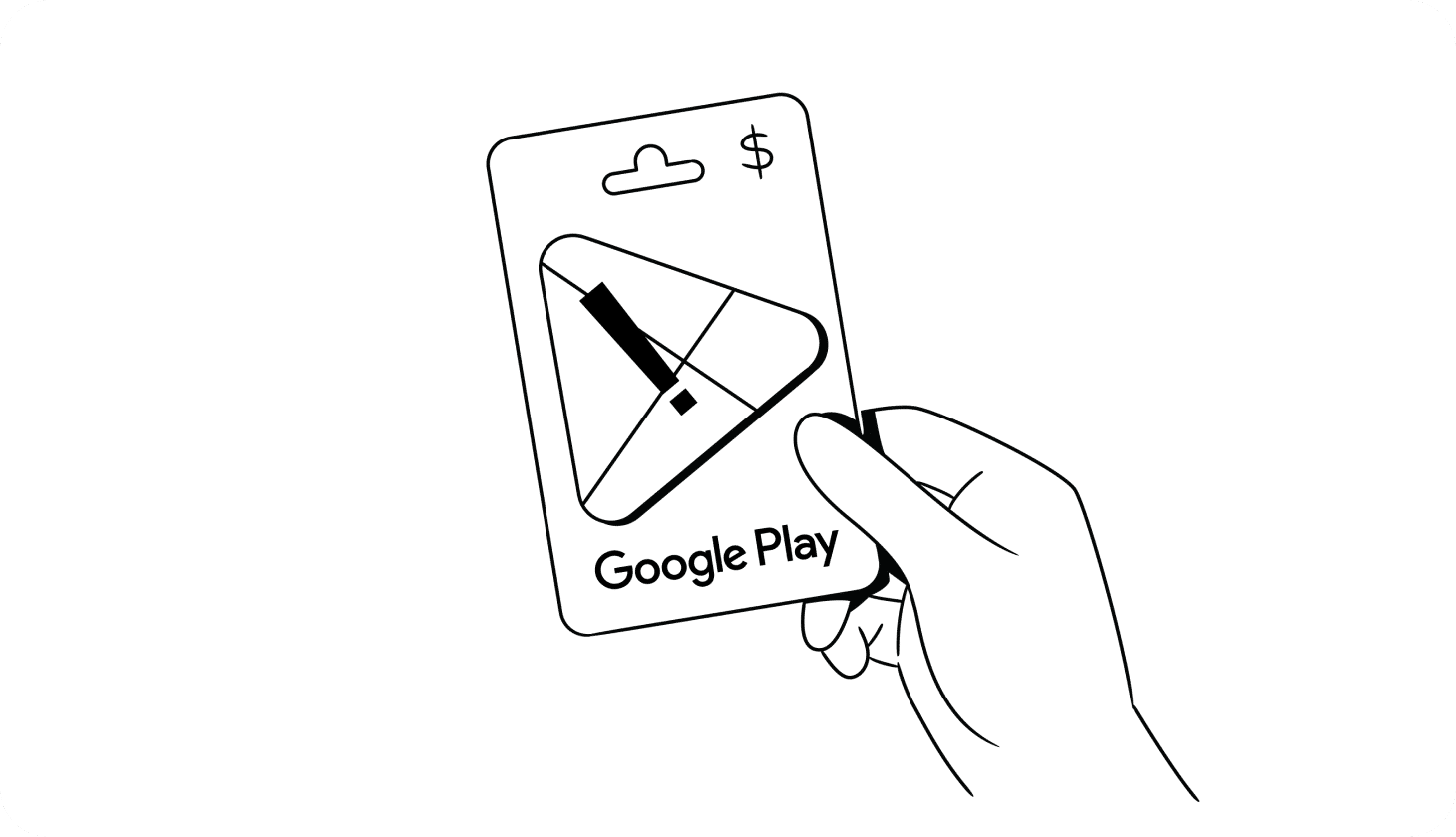 Illustration showing a Google Play gift card with a warning sign on it