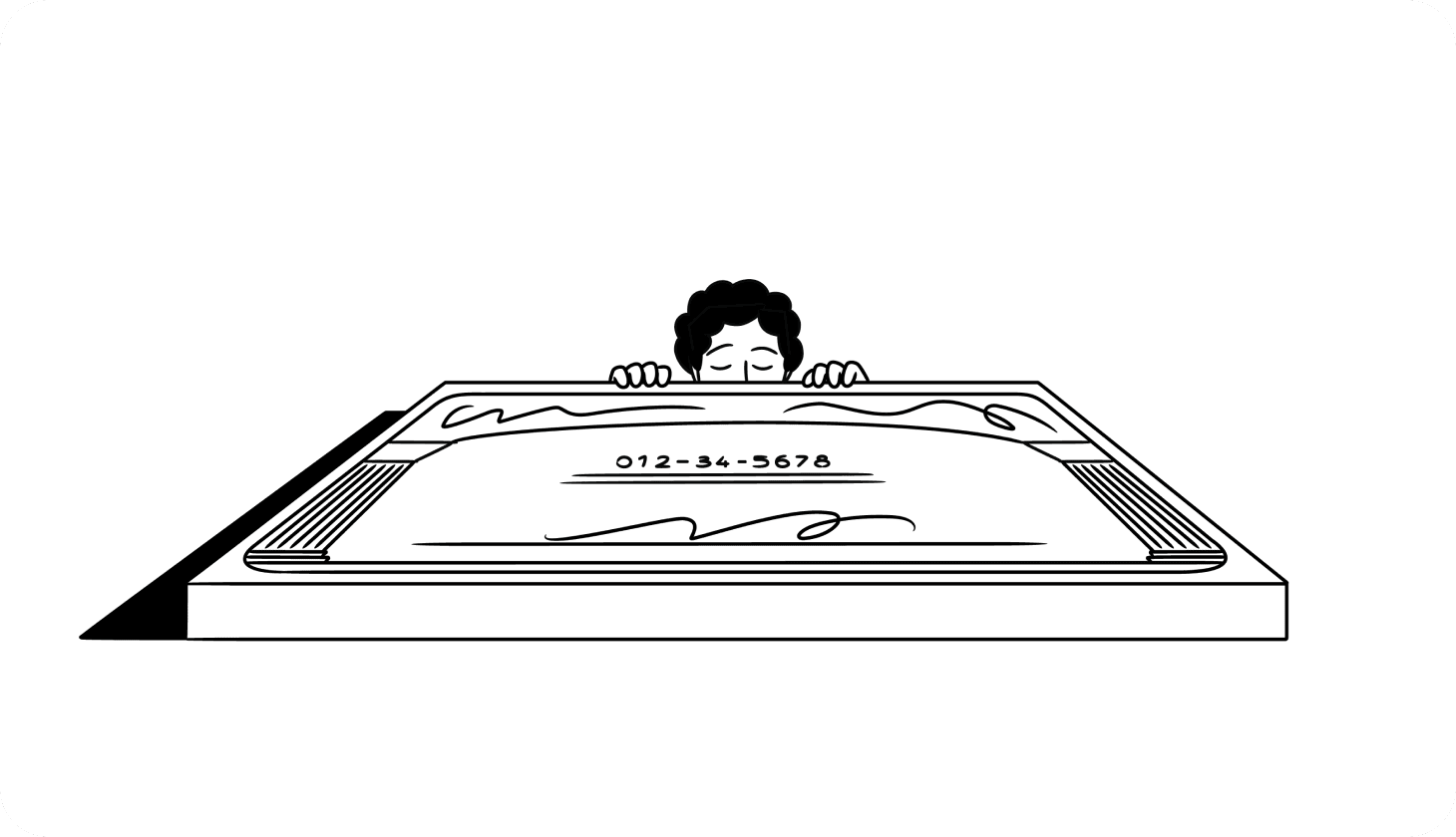 An illustration of a life-size Social Security card and someone peeking over it