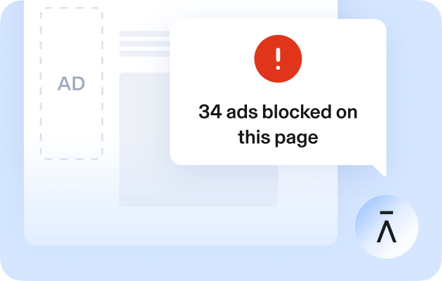 Aura alert. Text: 34 ads blocked on this page. 