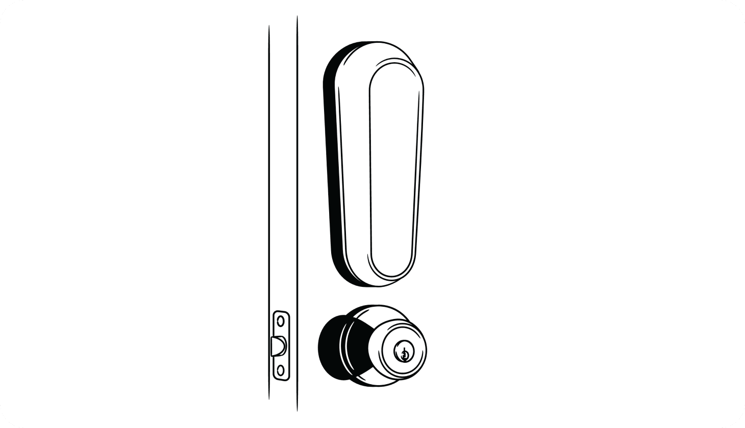 Illustration of a zoomed-in view of a doorknob in the shape of an exclamation mark as if to indicate real estate scams