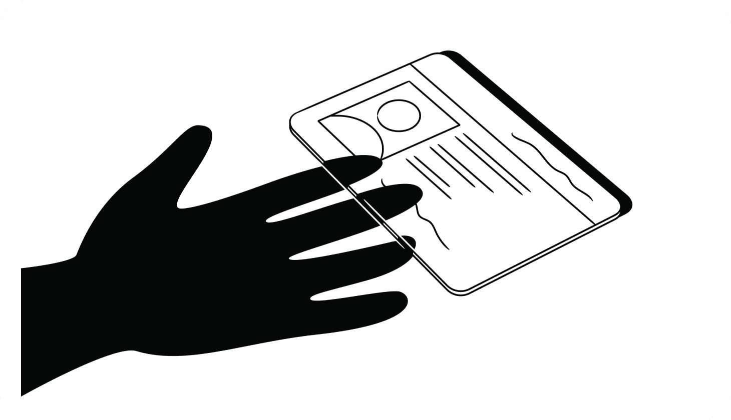 An illustration of the shadow of a hand hovering over an identification card