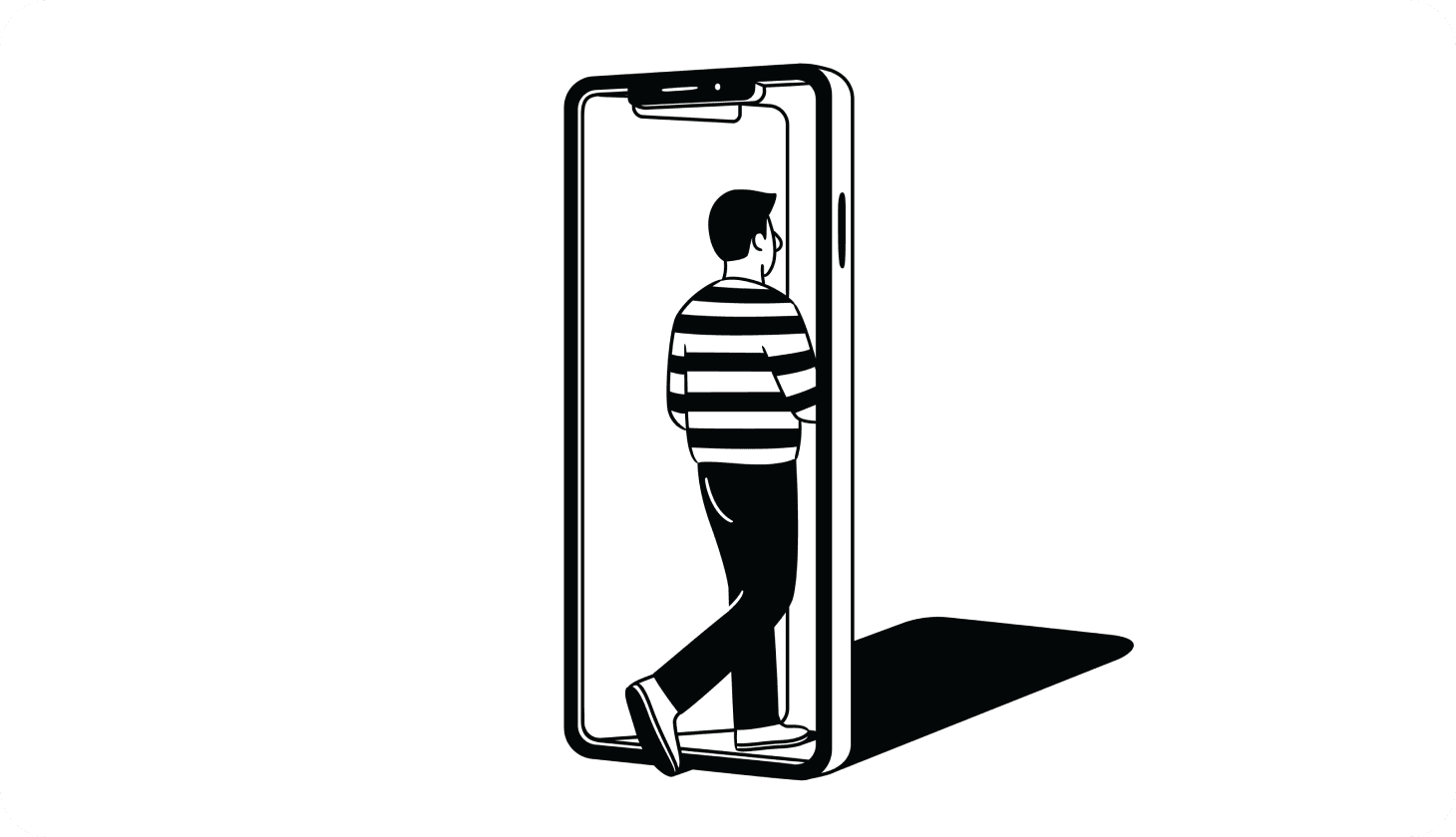 Can someone hack my iPhone: Lead image Illustration of an intruder passing through what seems like a life-size iPhone where its screen is a door