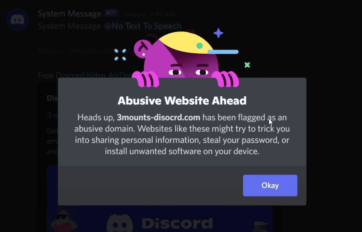 Screenshot of a Discord popup alert