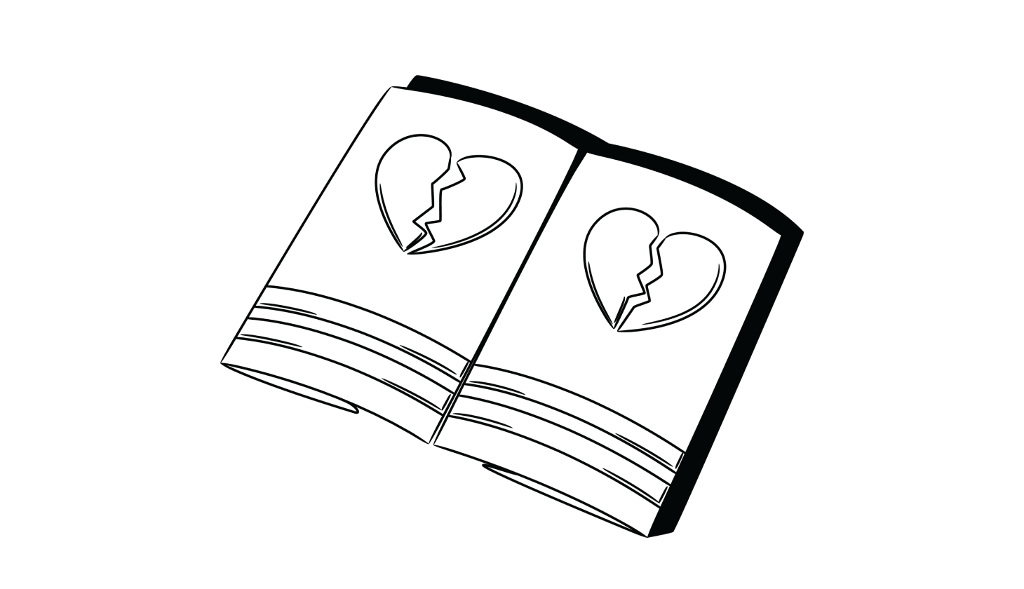 An illustration of a pamphlet showing two broken hearts
