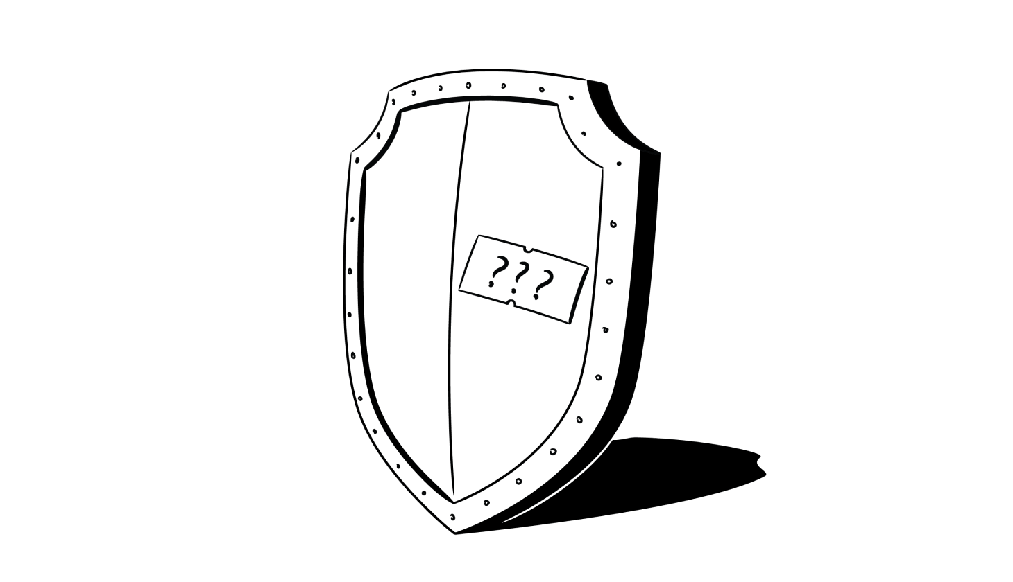 Illustration of a shield with question marks on it