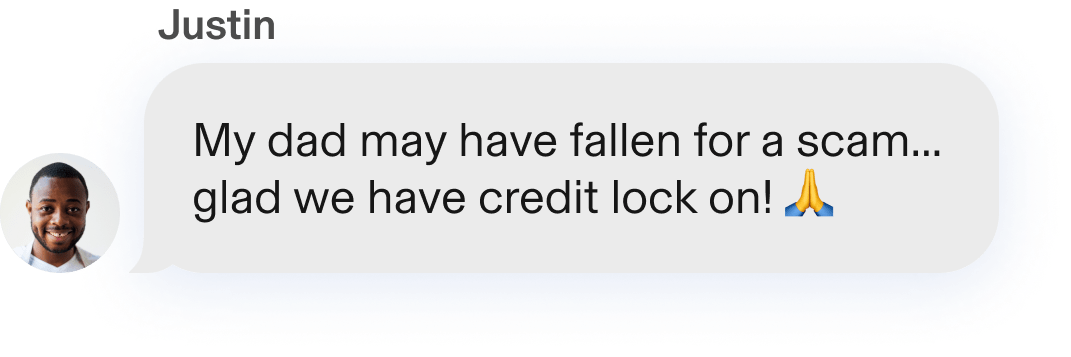 Response text message: Text: Justin. My dad may have fallen for a scam... glad we have credit lock on!