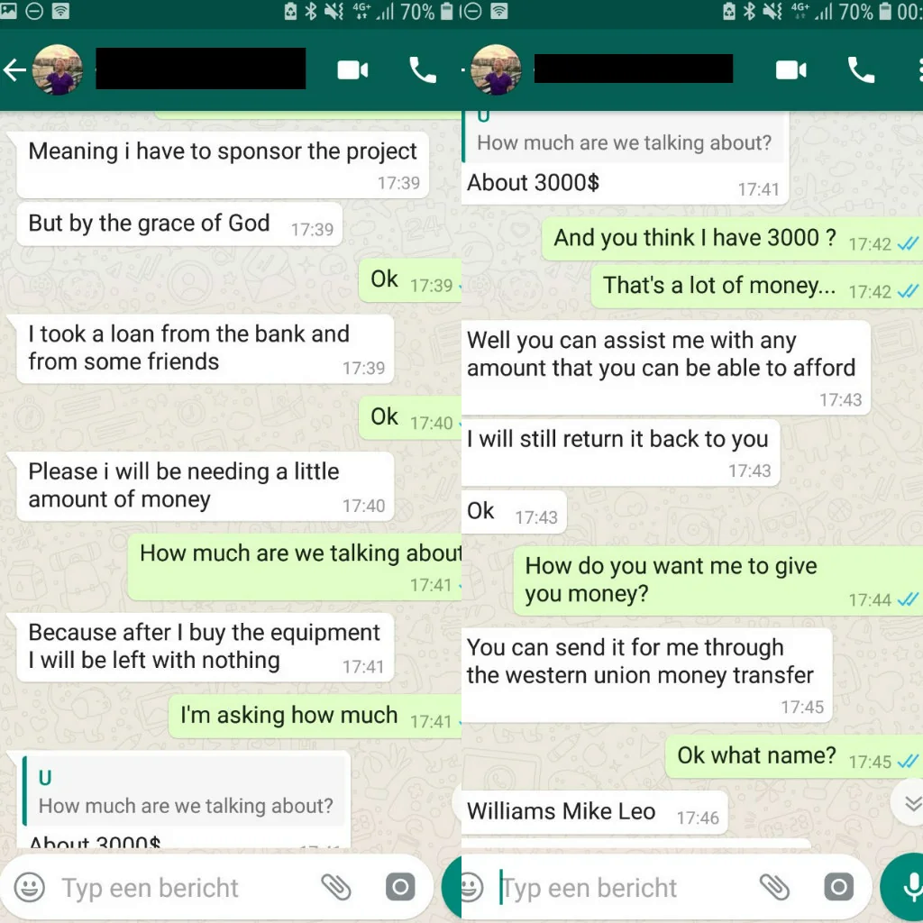 A scammer trying to get money out of a victim. Source: Reddit