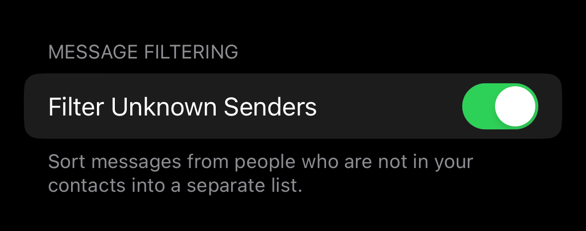 How to filter unknown senders on iOS