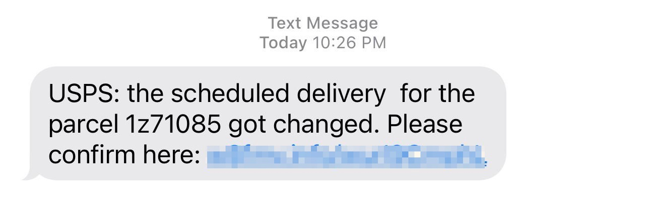 Example of a fake “delivery schedule changed” text message. Source: Reddit