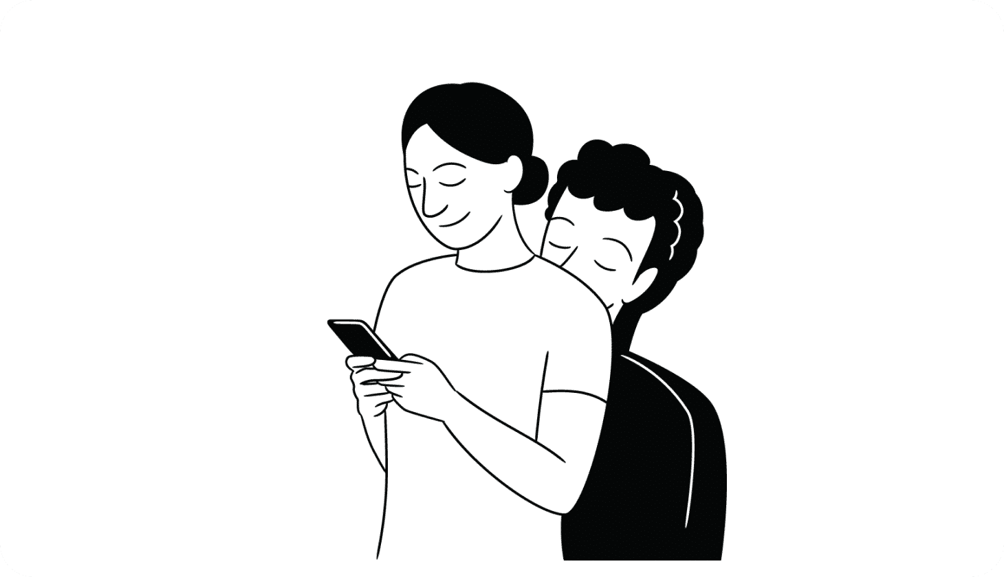 An illustration of a stranger spying over someone's shoulder