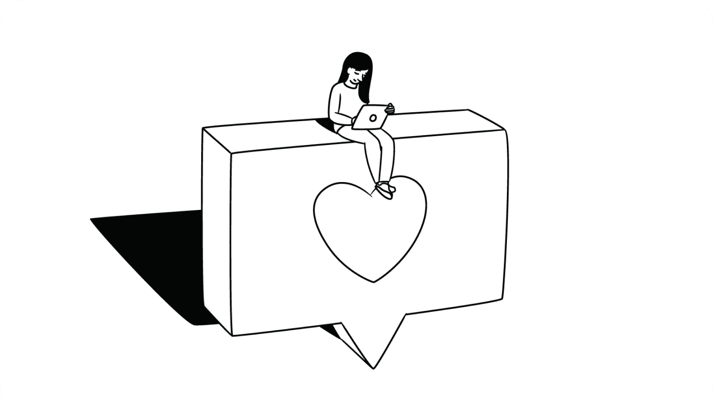 Illustration of a child sitting on top of a social media DM image