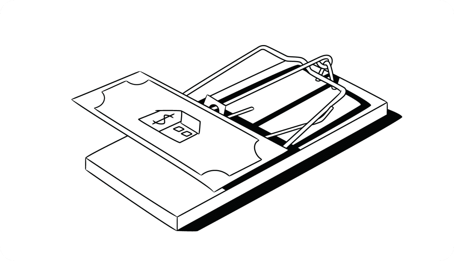 Reverse mortgage scams - lead illustration Illustration of a mortgage on the trigger of a mousetrap