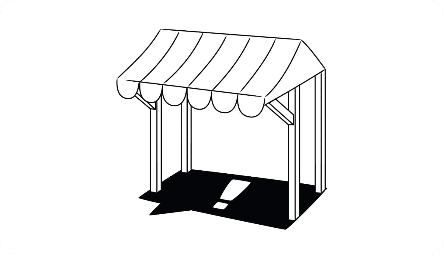 Illustration of a marketplace stall with a warning sign