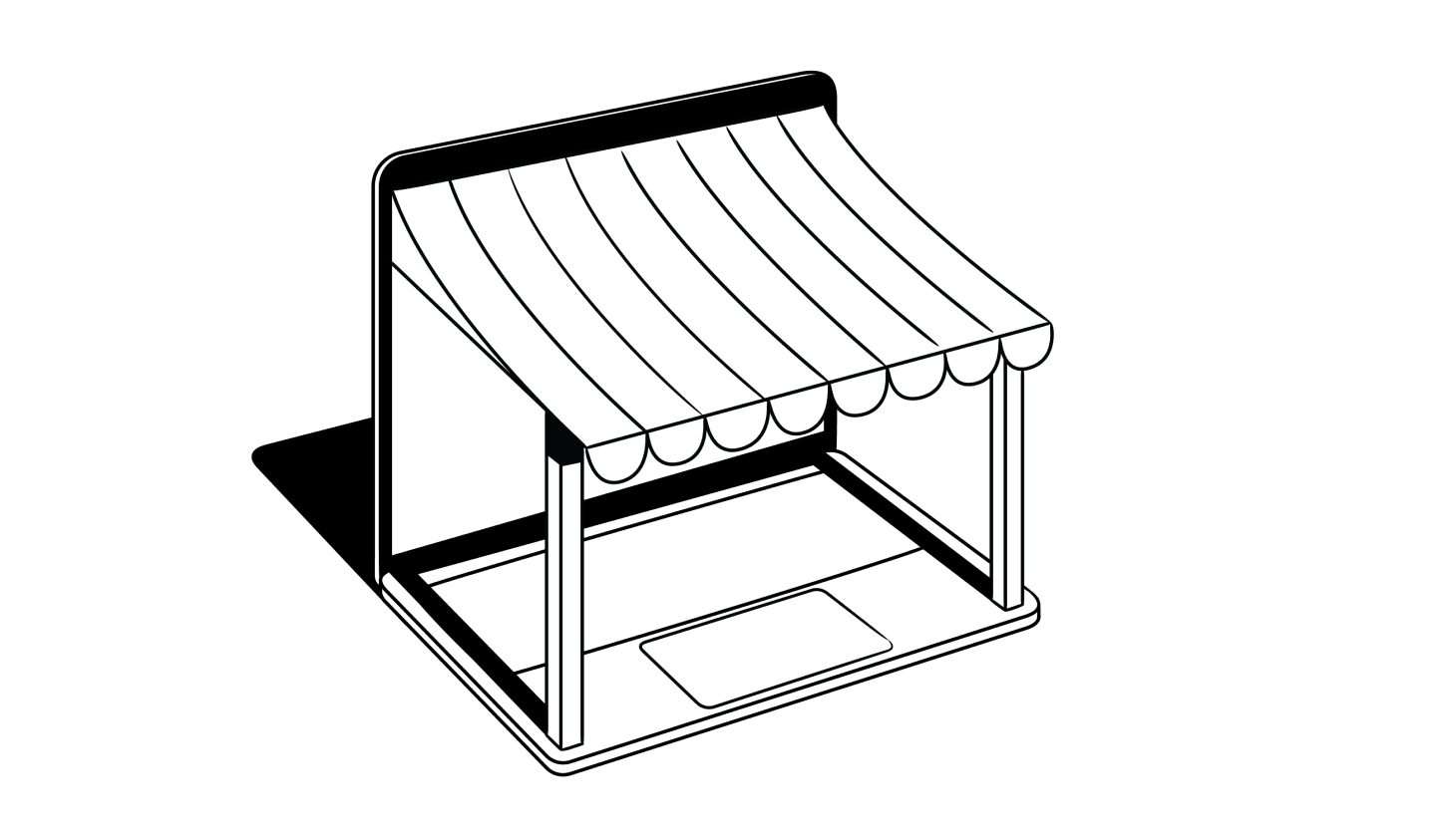An illustration of a commercial awning propped on an open laptop