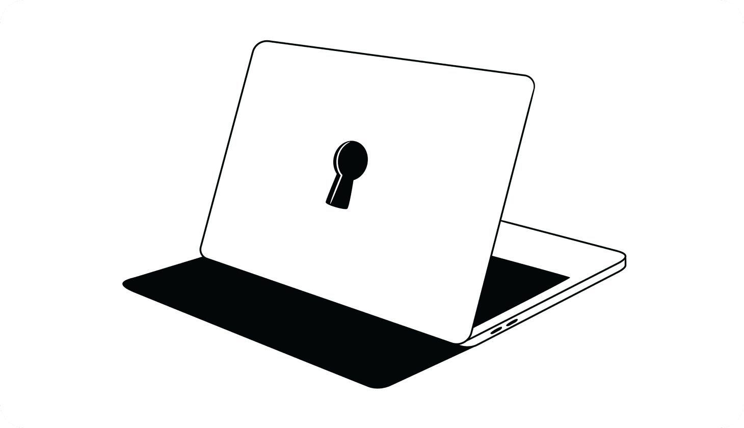 Illustration of an open laptop with a keyhole on its back