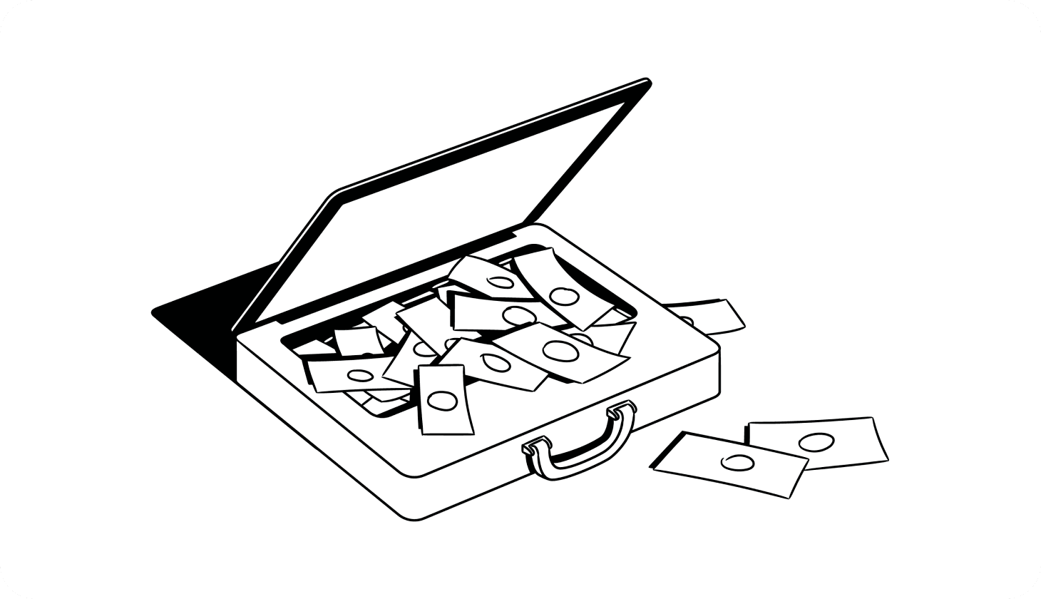 Illustration of an open briefcase full of money