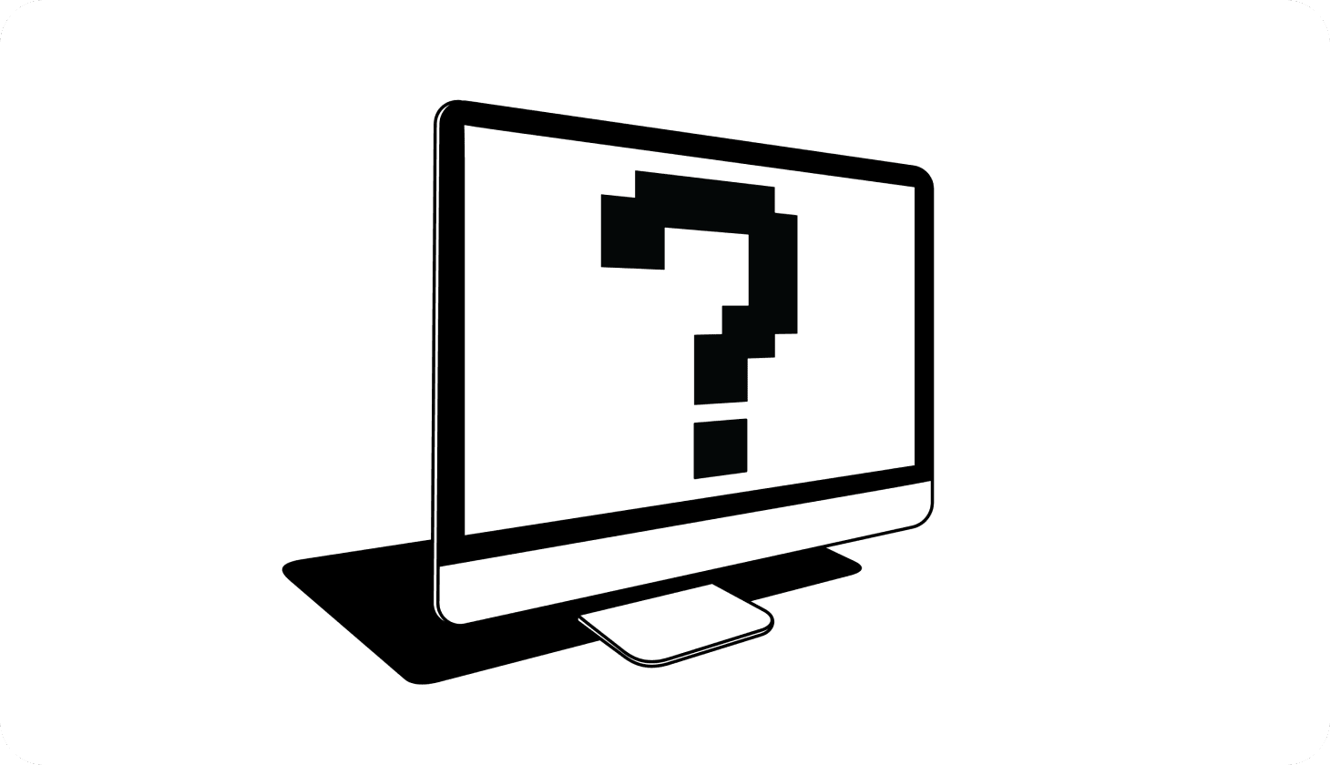 Illustration of a computer screen with a pixelated question mark on the screen
