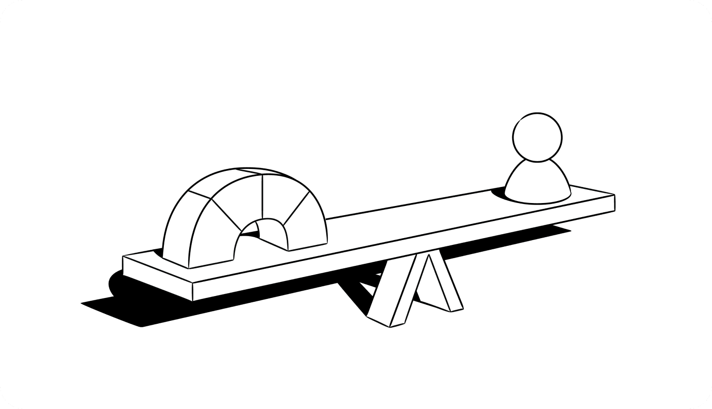 Illustration of a see-saw with a credit score on one side and an avatar icon on the other.