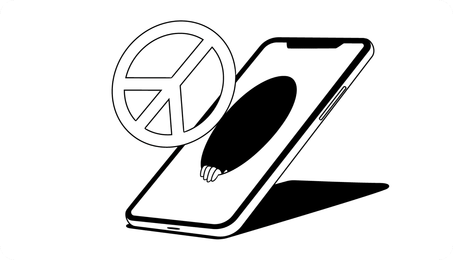 Illustration of four fingers clutching a dark hole inside a phone